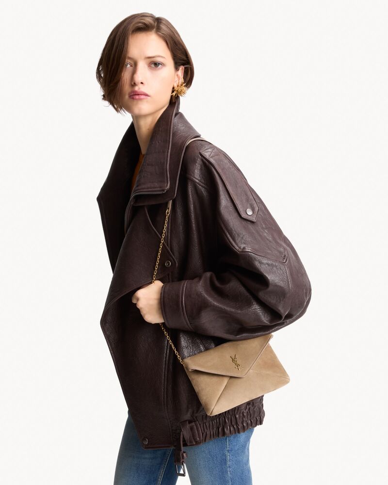 CASSANDRE small chain pouch in suede