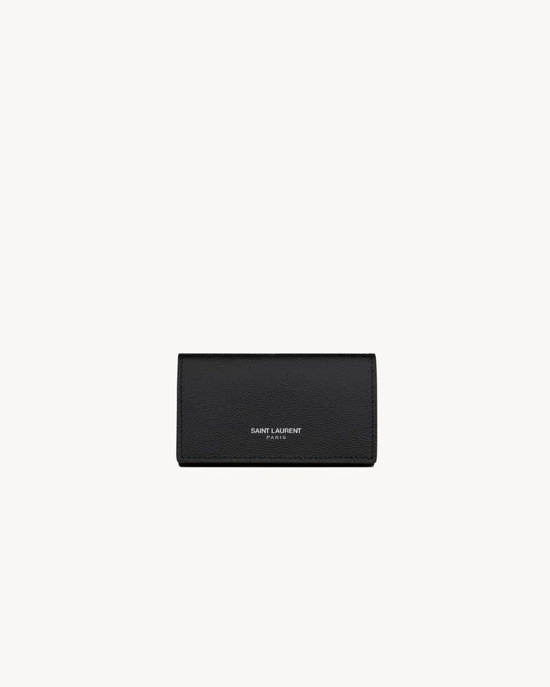 SAINT LAURENT PARIS粒面压印皮革纤薄钥匙包