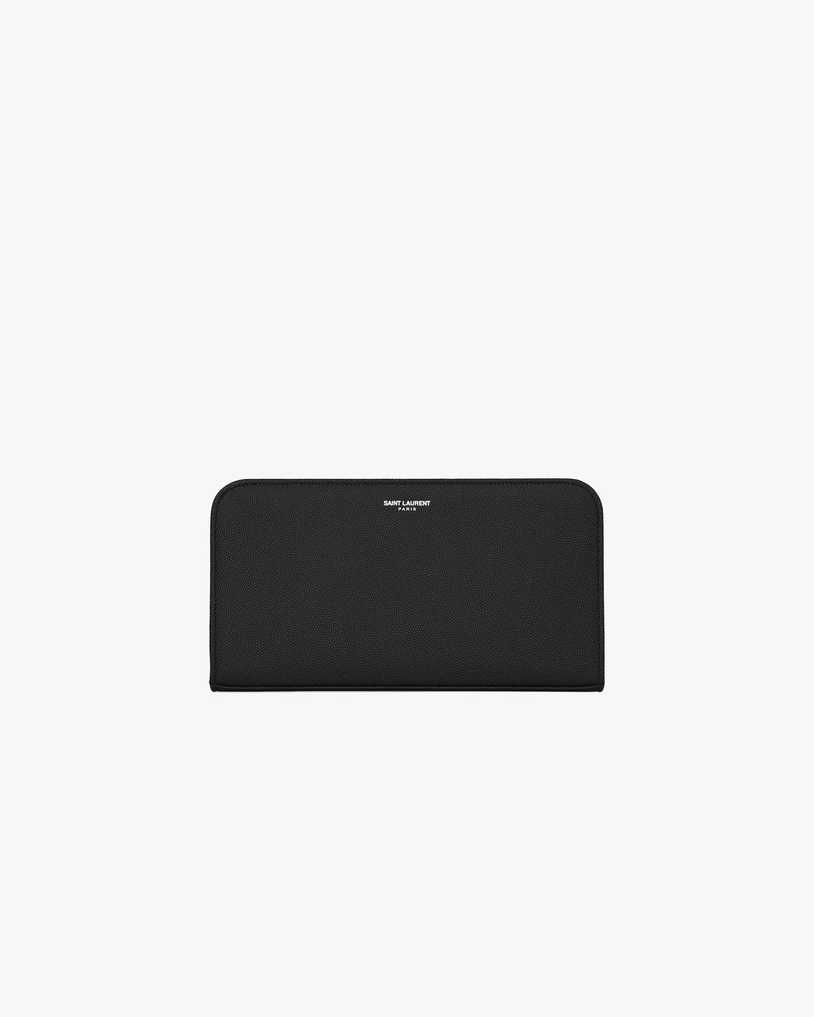 SAINT LAURENT PARIS zip around wallet in grain de poudre embossed leather
