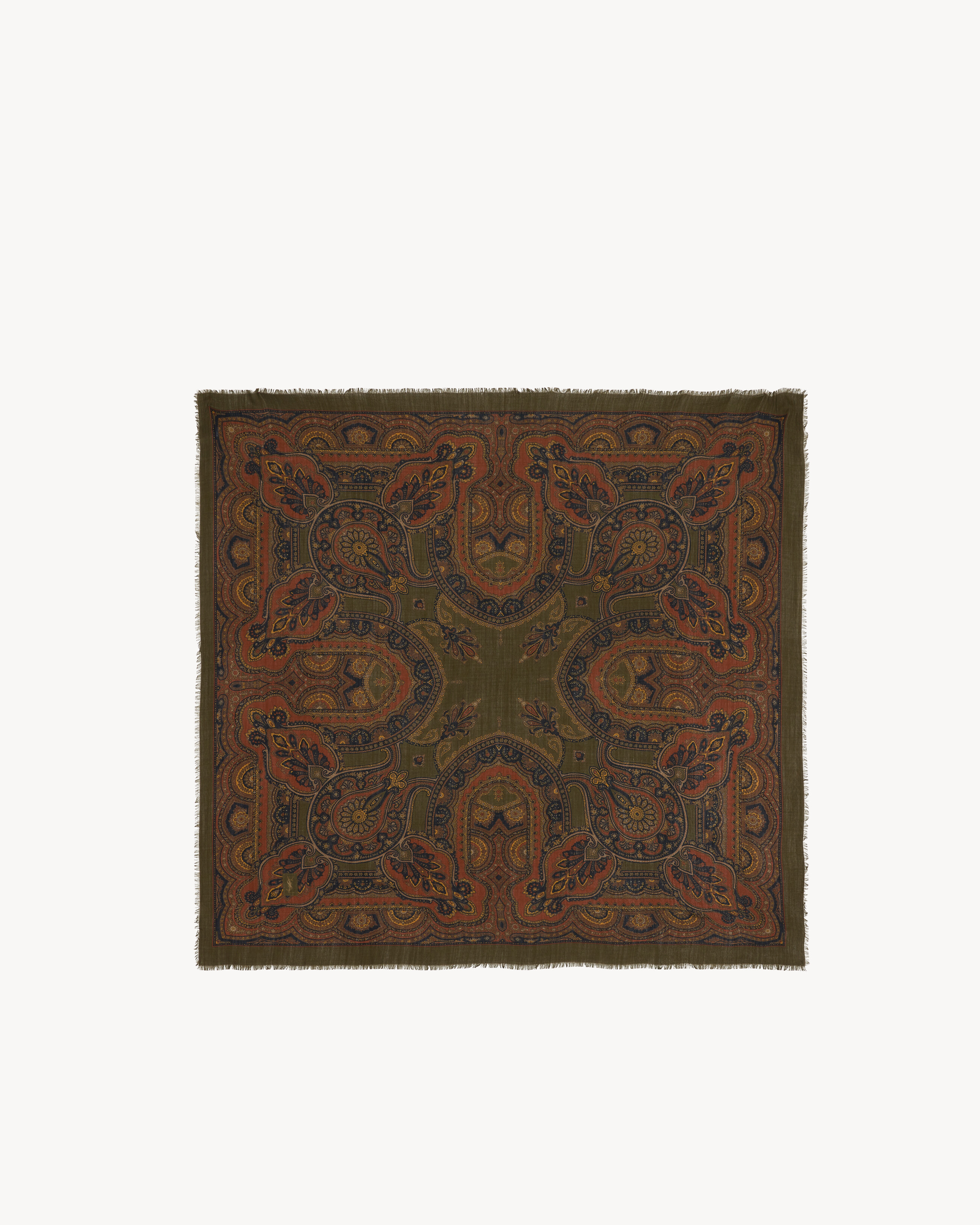 square scarf in paisley wool twill