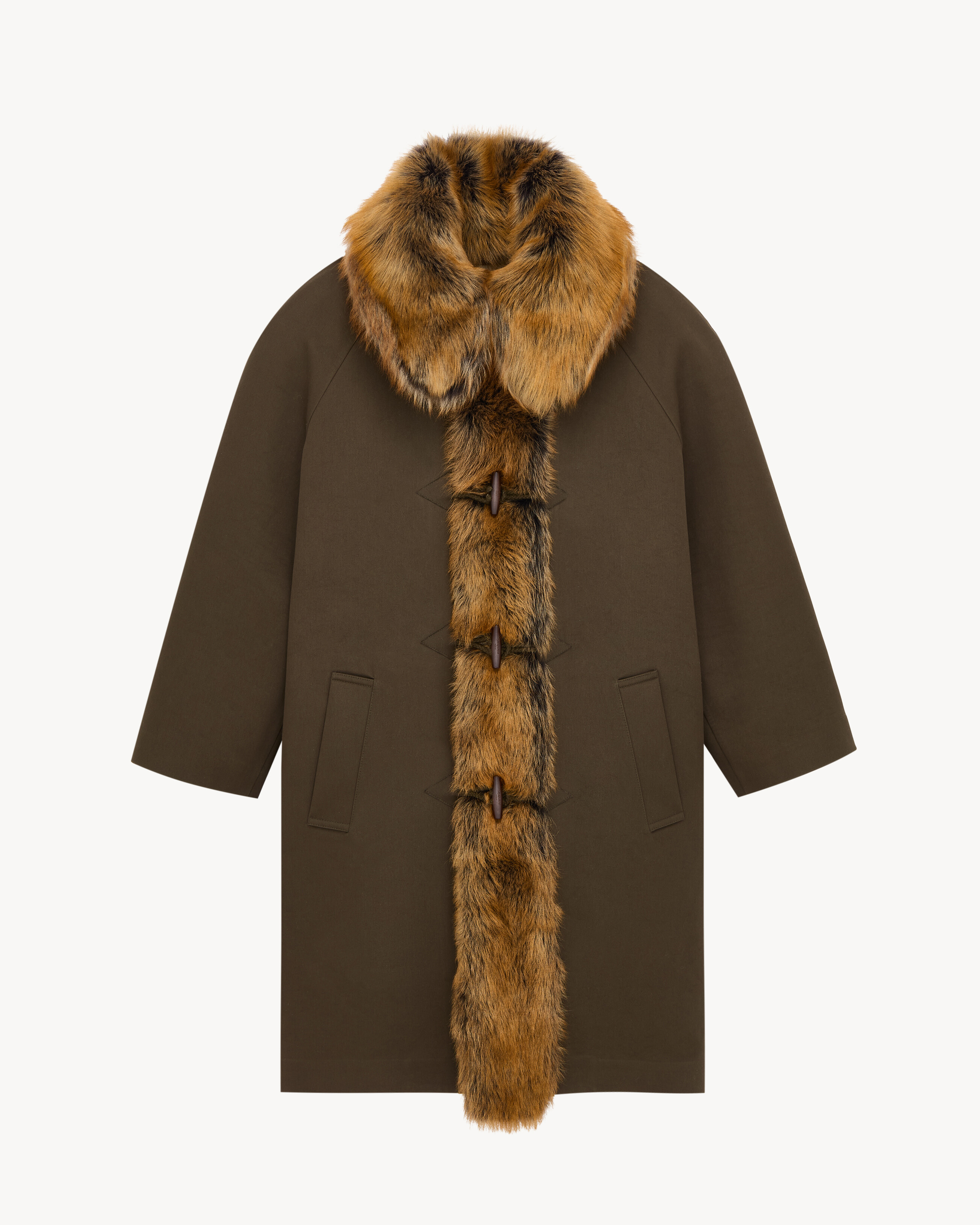 希少 Yves saint Laurent ミンクファー カシミヤロングコート coat in canvas and shearling in Green | Saint Laurent | YSL EN-GR