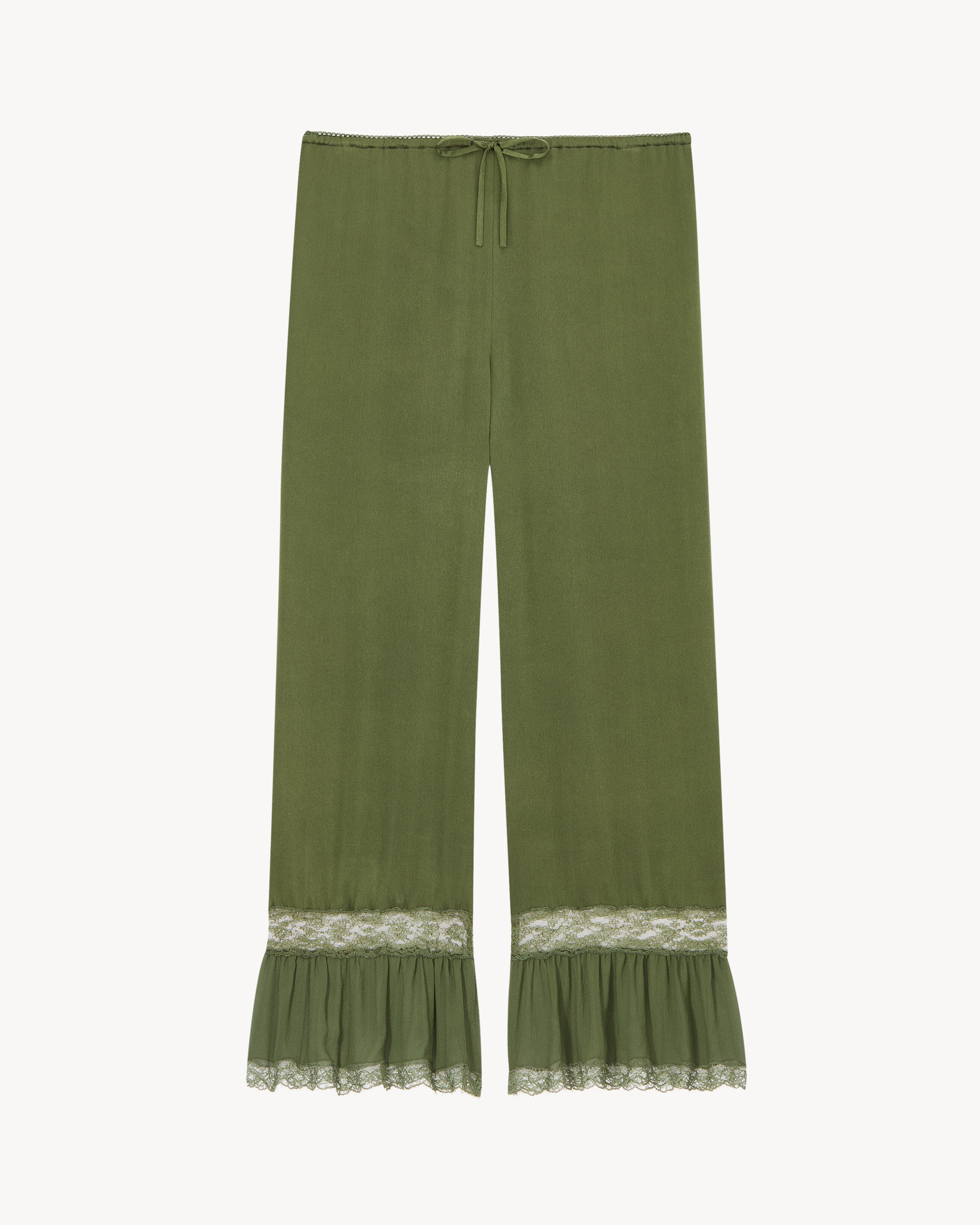 lace-cuff pants in silk satin
