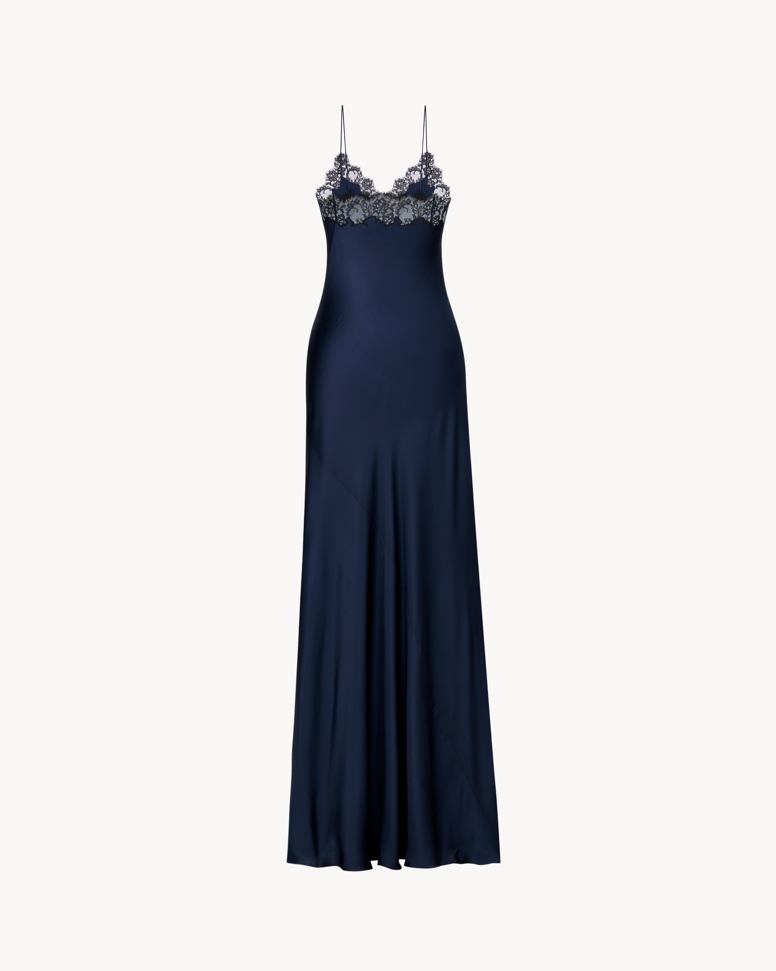 slip dress in silk satin and lace in Blue | Saint Laurent | YSL EN-US slip dress in silk satin and lace in Blue | Saint Laurent | YSL EN-US