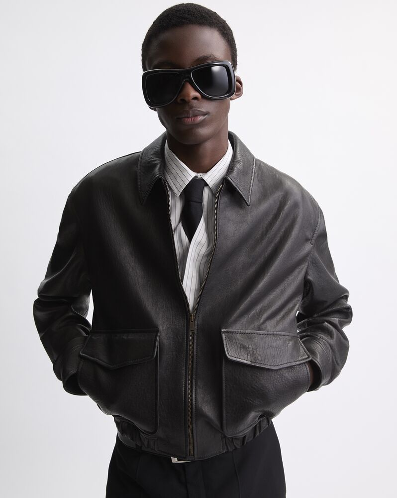 short jacket in bubbled lambskin