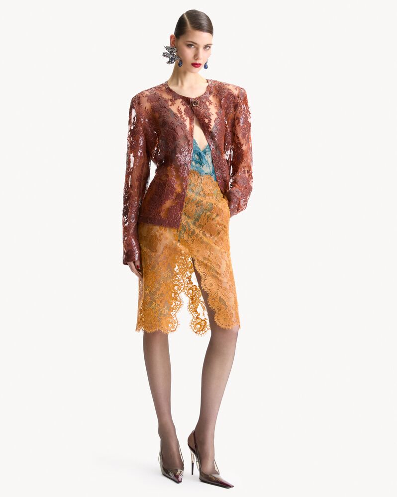 short jacket in silicone-coated lace