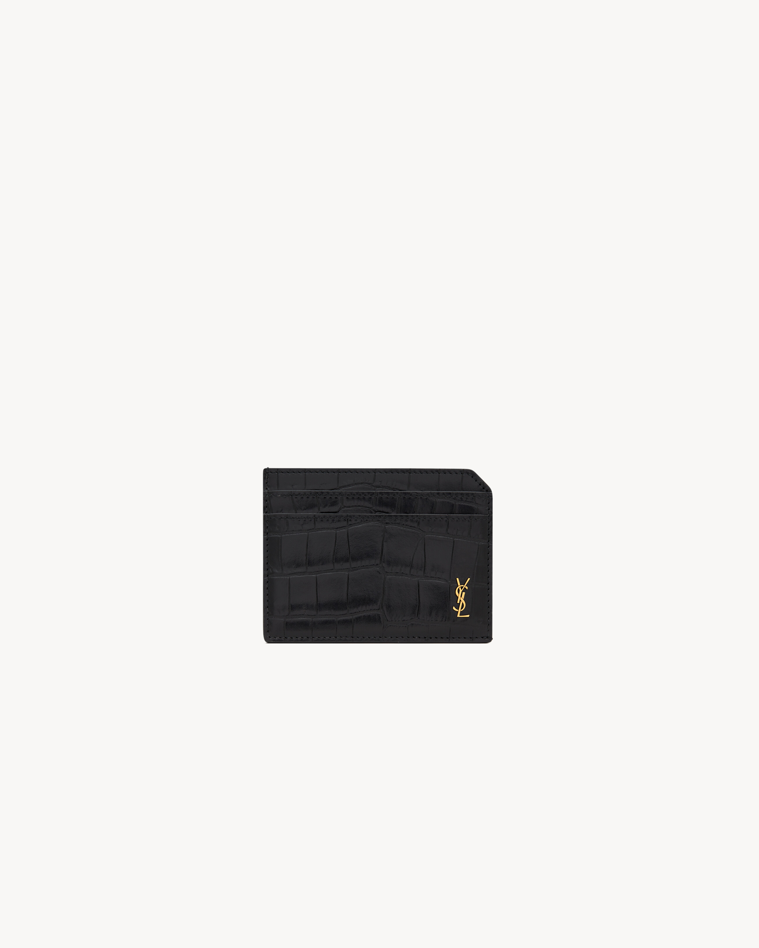 TINY CASSANDRE open card case in matte crocodile-embossed leather