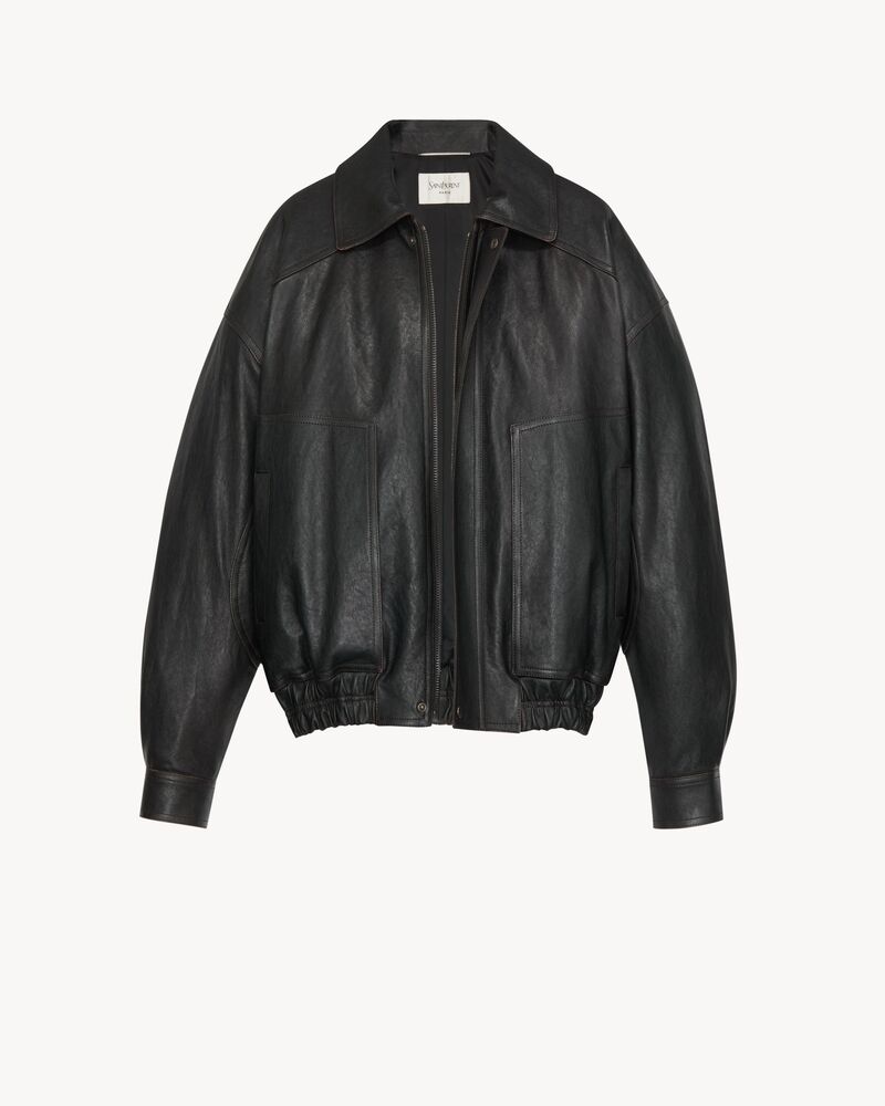bomber jacket in grained lambskin