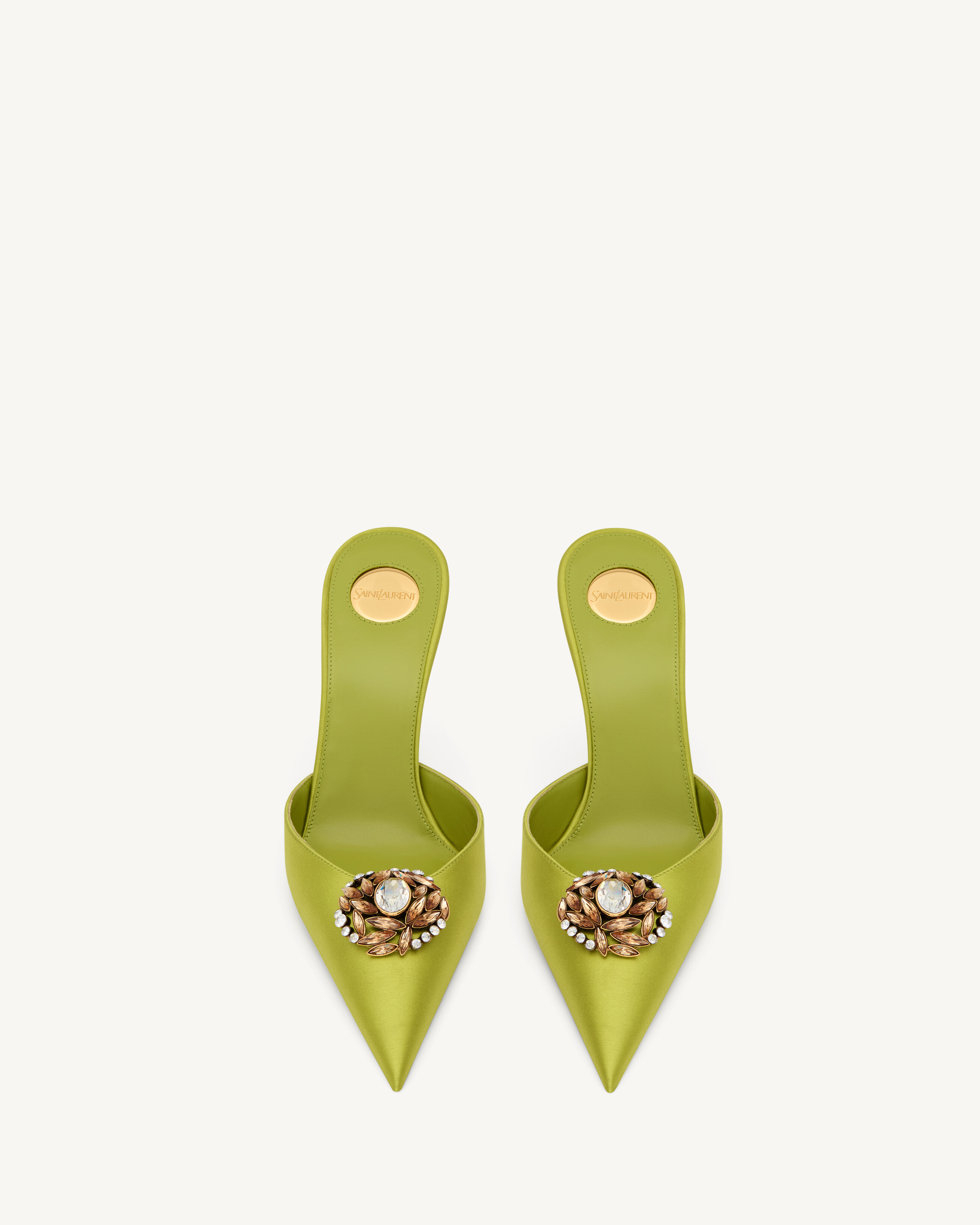 COSMO mules in satin crepe and crystals