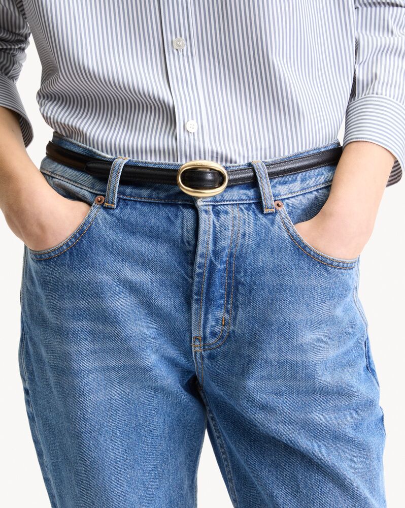 oval buckle thin belt in smooth leather