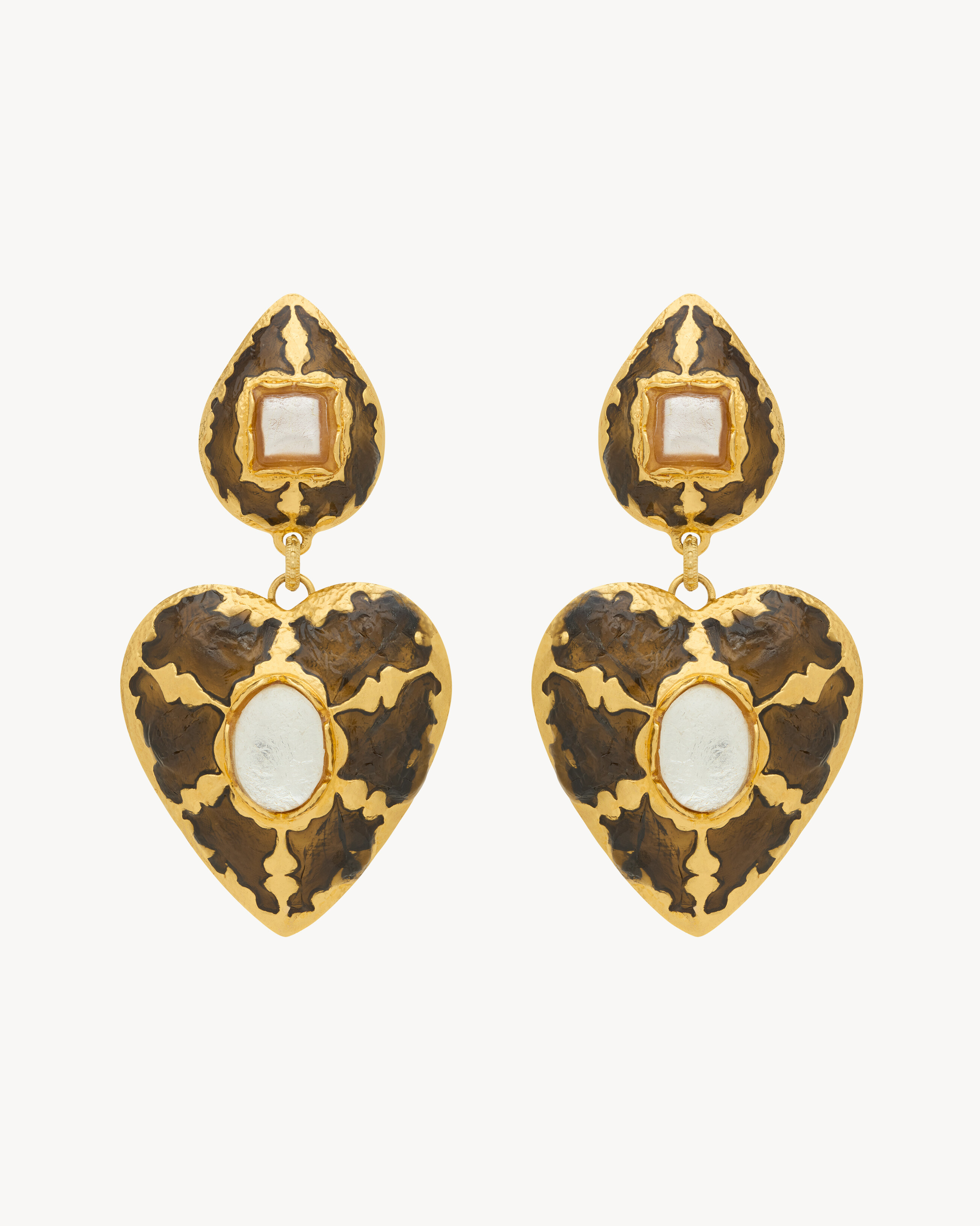 heart drop earrings in enamel