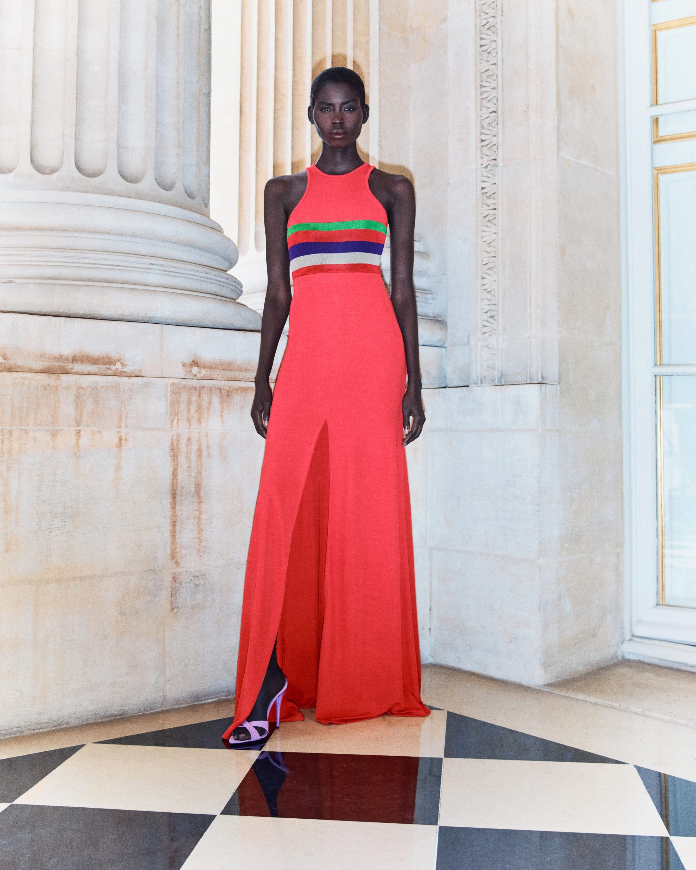 striped tank dress in crepe jersey in Orange | Saint Laurent | YSL EN-US striped tank dress in crepe jersey in Orange | Saint Laurent | YSL EN-US