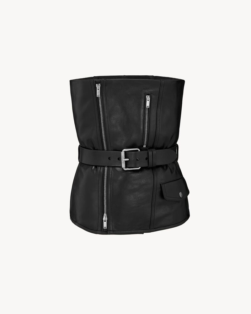 biker bustier in creased leather