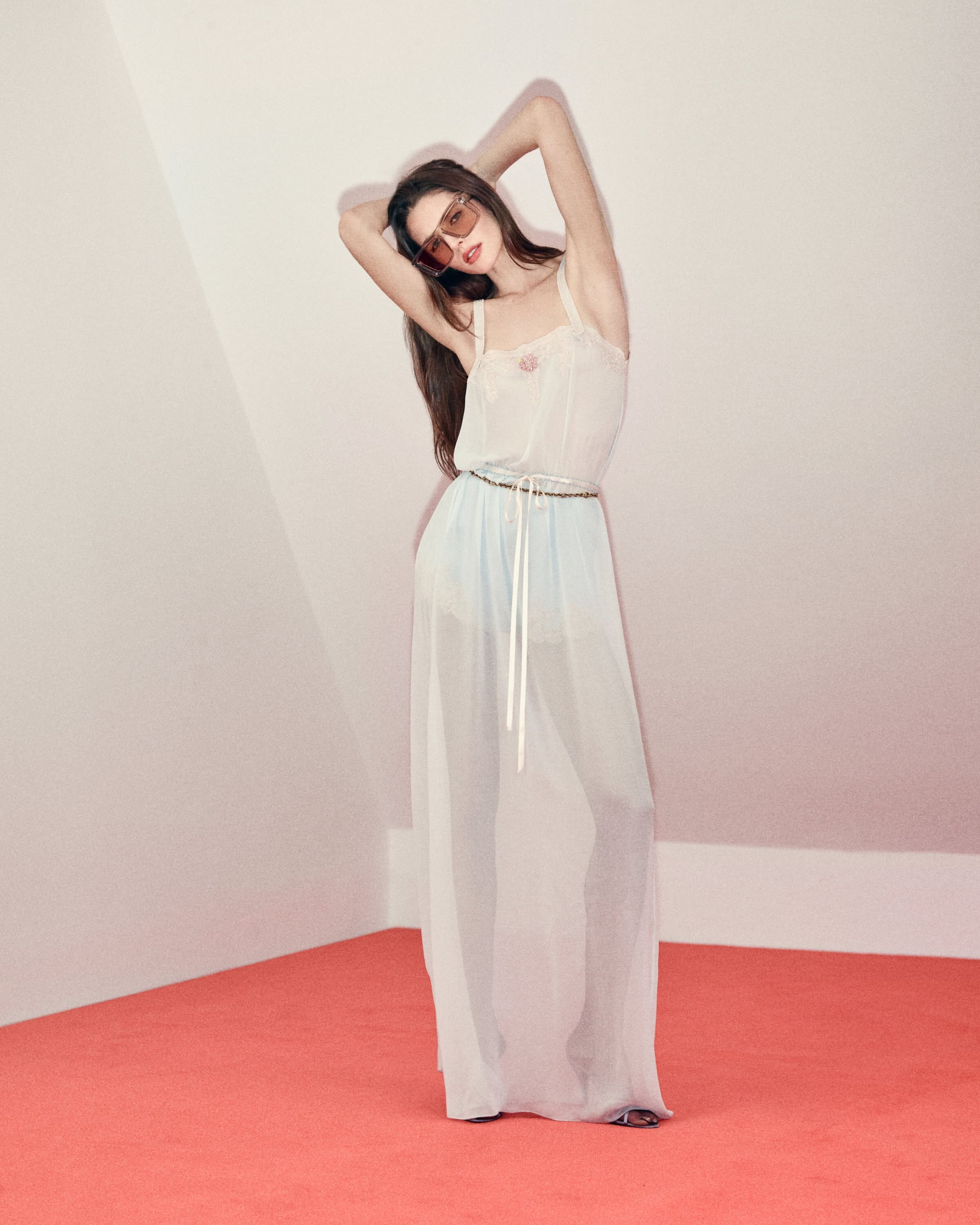 laced dress in silk crepe muslin