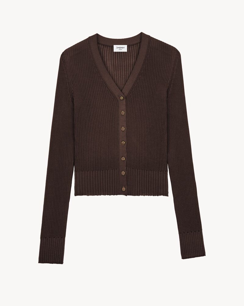 cardigan in ribbed knit in Brown | Saint Laurent | YSL CA | ID