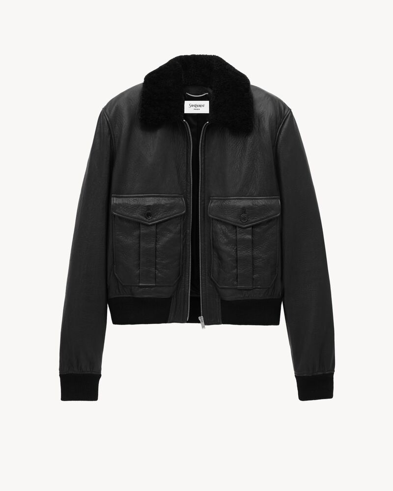bomber jacket in bubbled lambskin and shearling