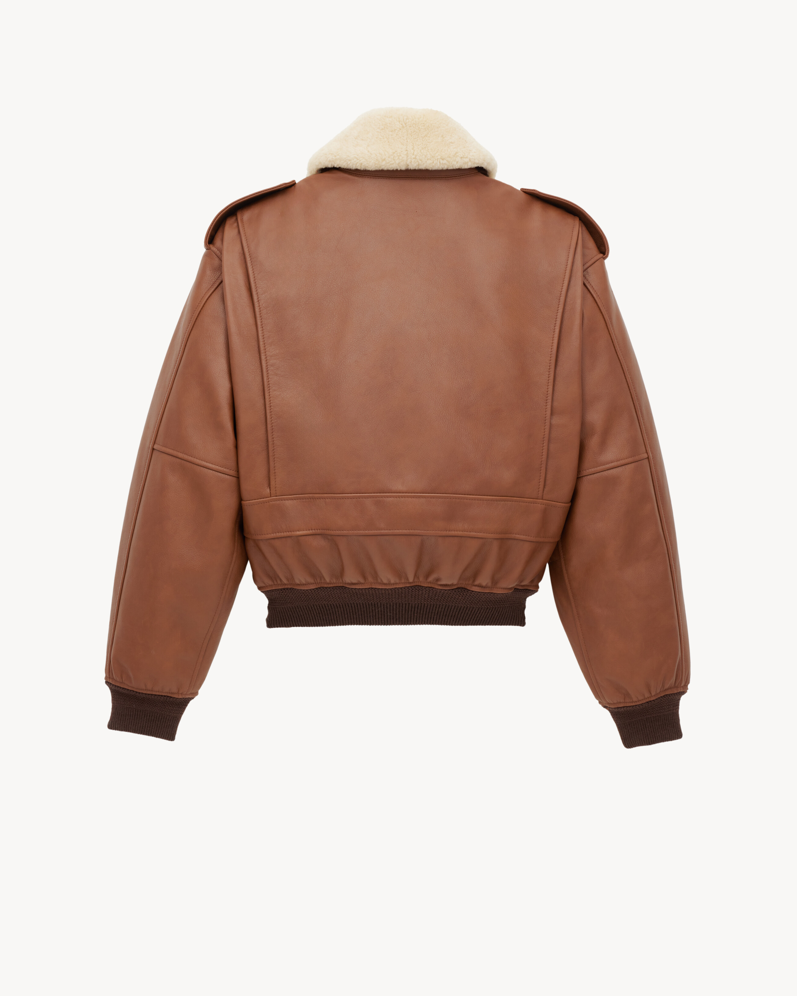 bomber jacket in grained leather and shearling