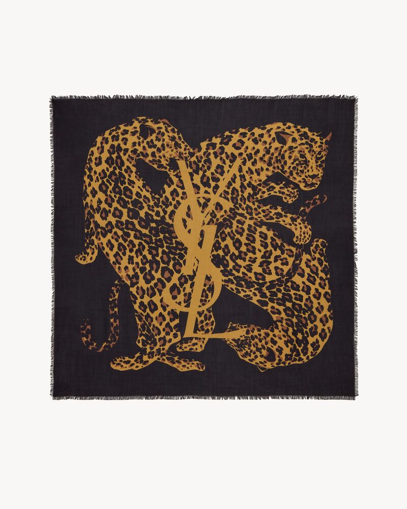 CASSANDRE leopard square scarf in wool twill