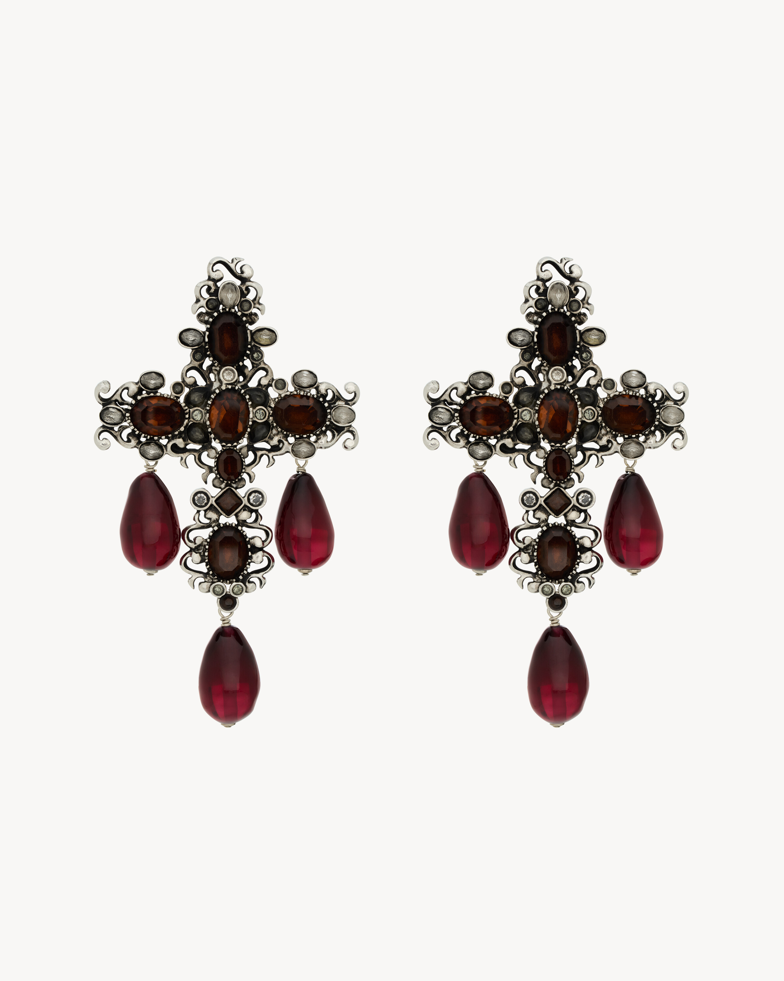 crystal cross earrings in resin and metal