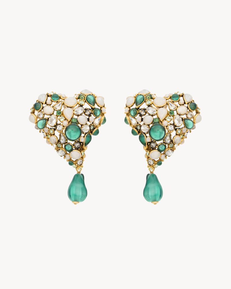 crystal heart earrings in resin and metal