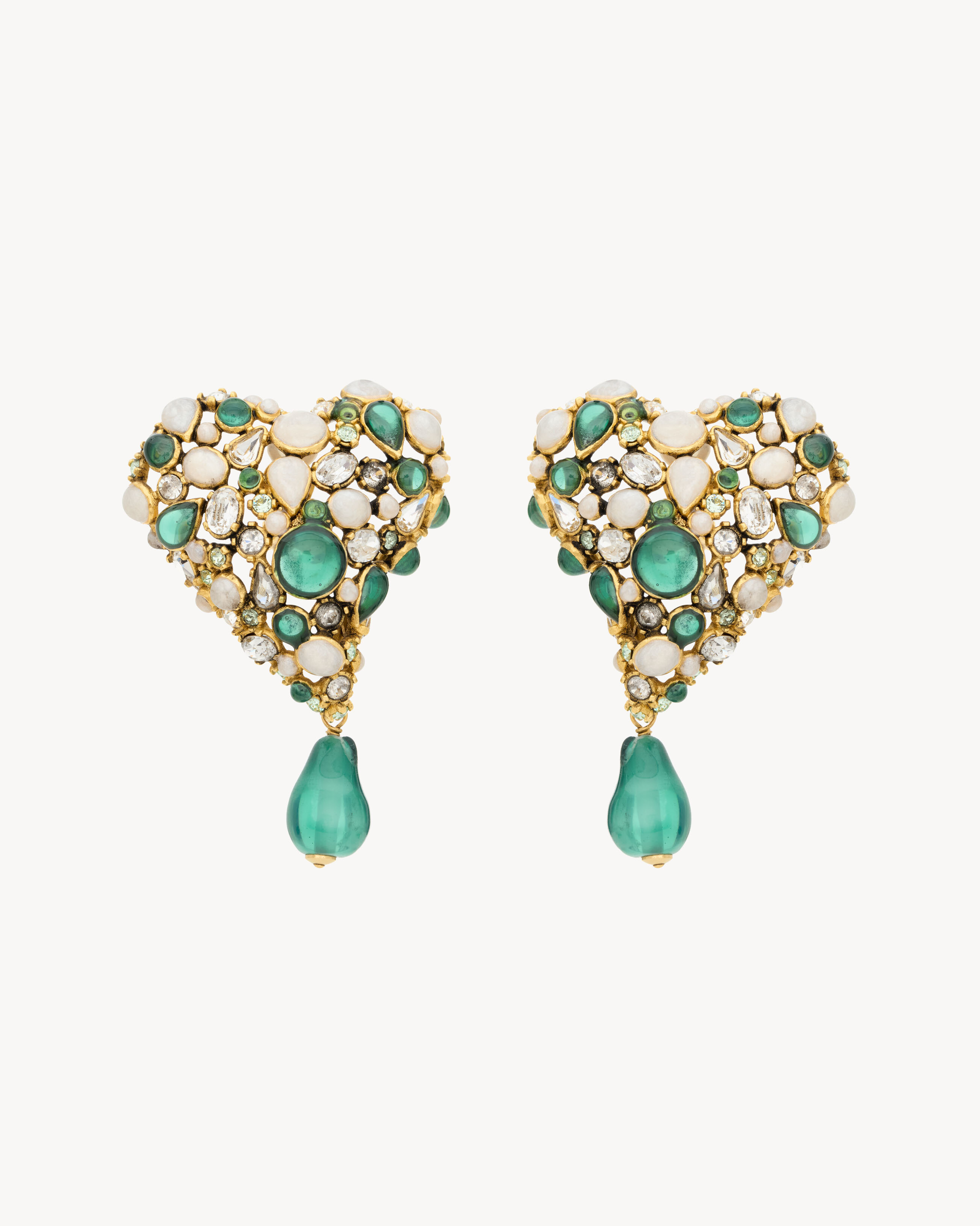 crystal heart earrings in resin and metal