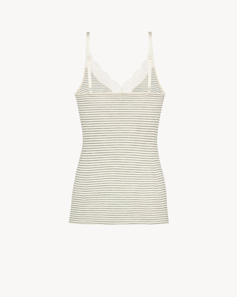 laced tank top in ribbed wool and silk
