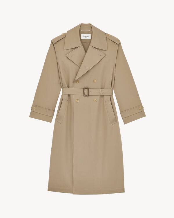trench coat in bonded cotton in Green | Saint Laurent | YSL US