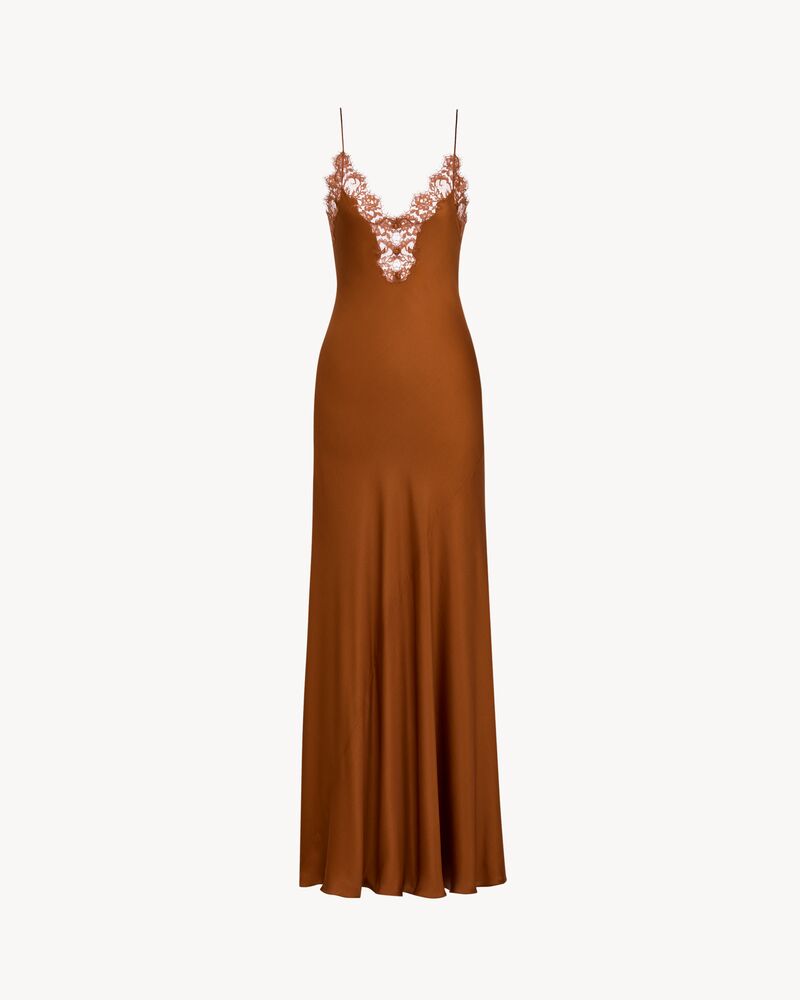 slip dress in silk satin and lace