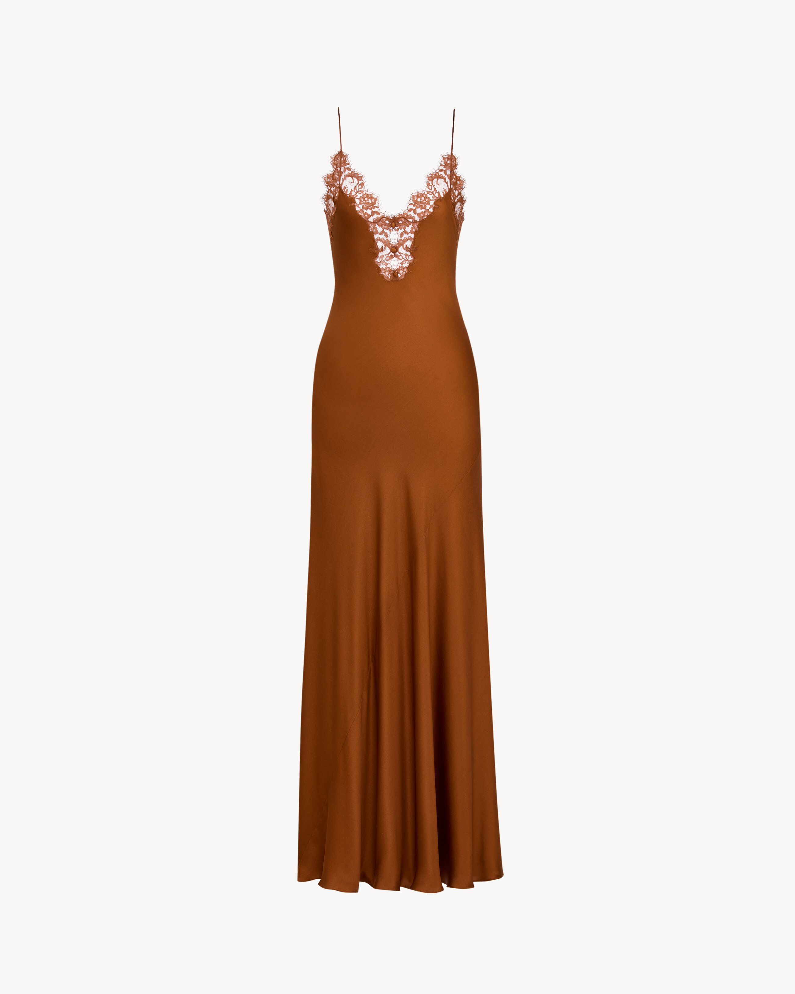 slip dress in silk satin and lace in Gold | Saint Laurent | YSL EN-US slip dress in silk satin and lace in Gold | Saint Laurent | YSL EN-US