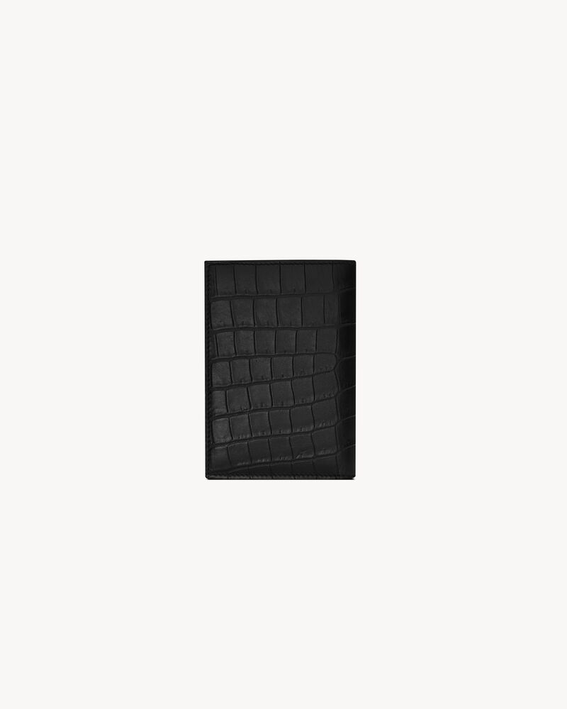 TINY CASSANDRE credit card wallet in CROCODILE-EMBOSSED matte leather