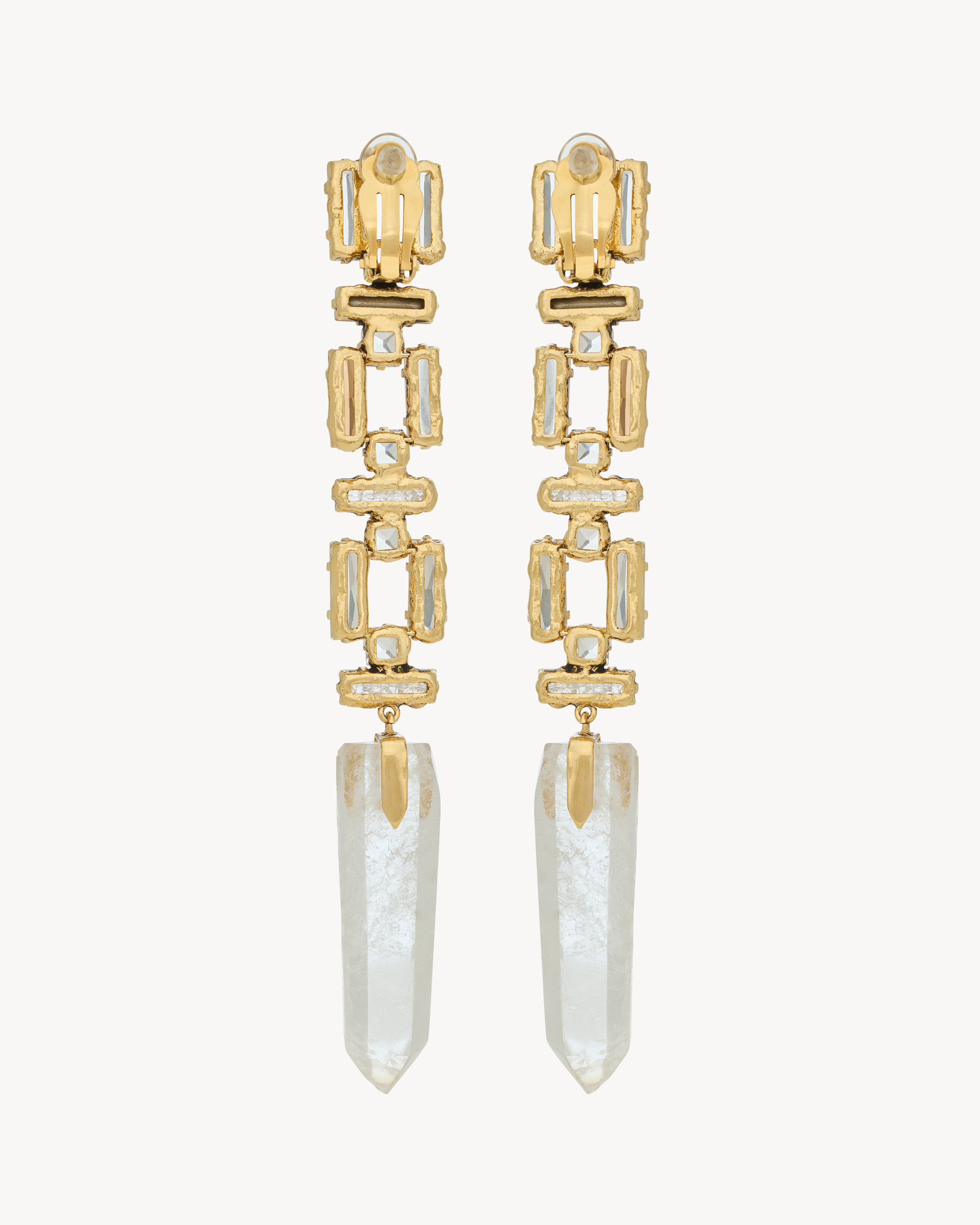 obelisk earrings in crystal rock and glass