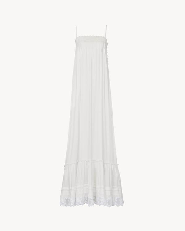 Saint Laurent Dress In Embroidered Cotton Poplin - White - Women - 6 Saint Laurent Dress In Embroidered Cotton Poplin - White - Women - 6