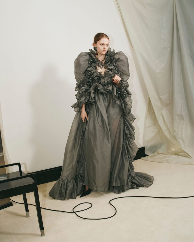 ruffled gown in nylon