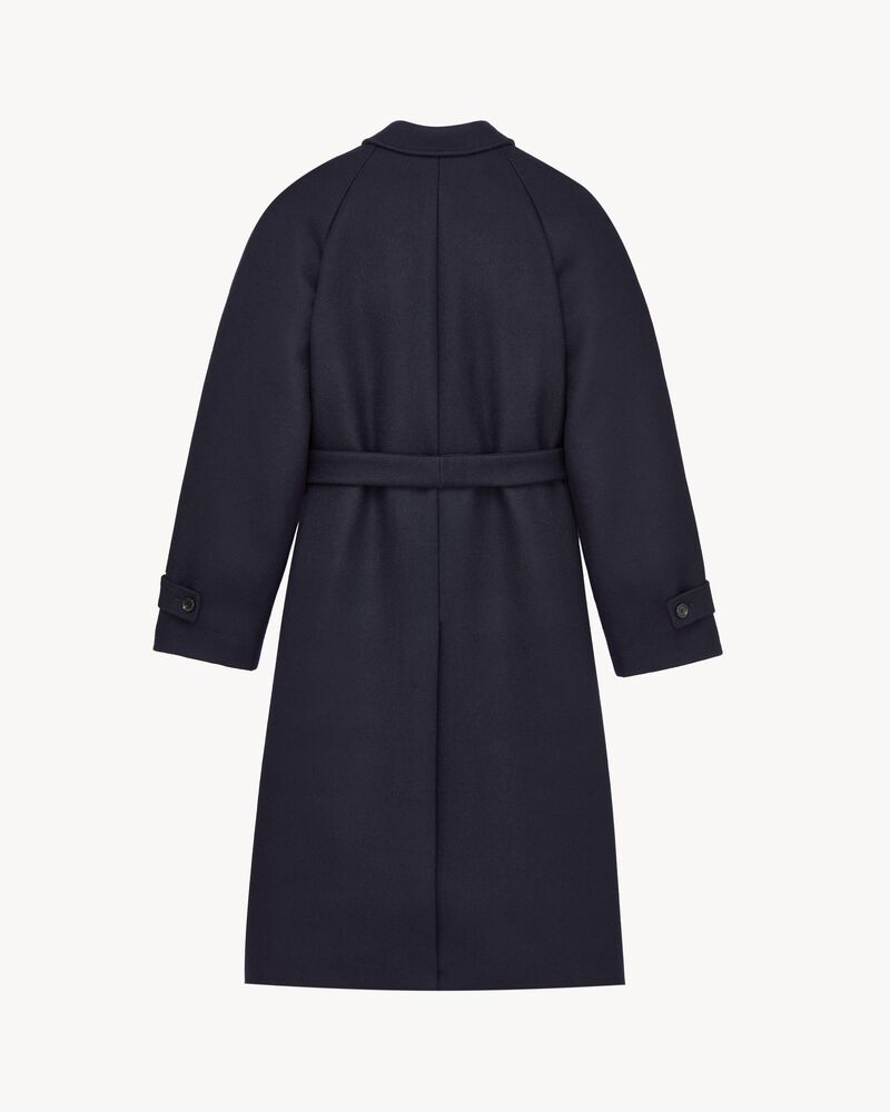 belted balmacaan in brushed wool gabardine