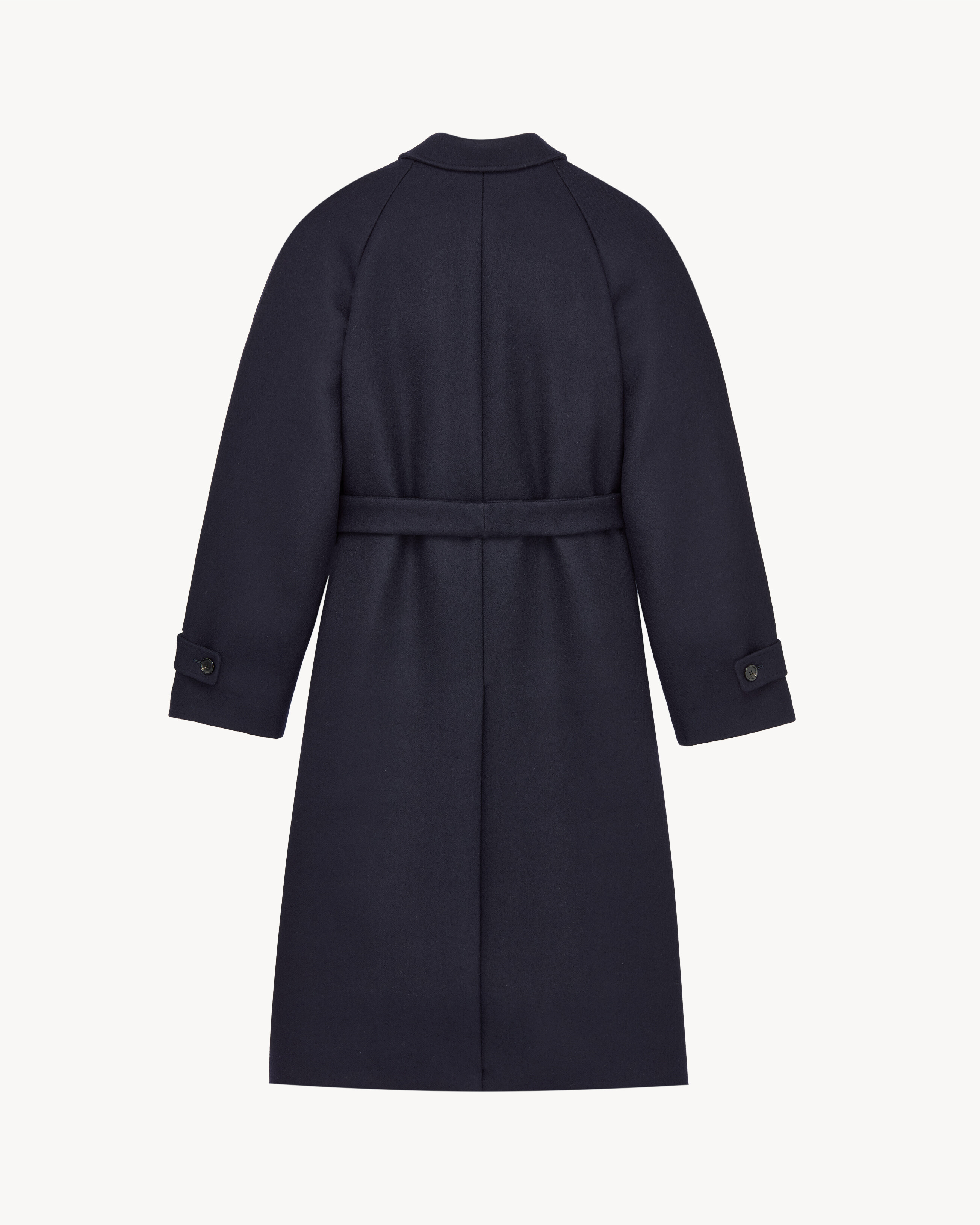 belted balmacaan in brushed wool gabardine