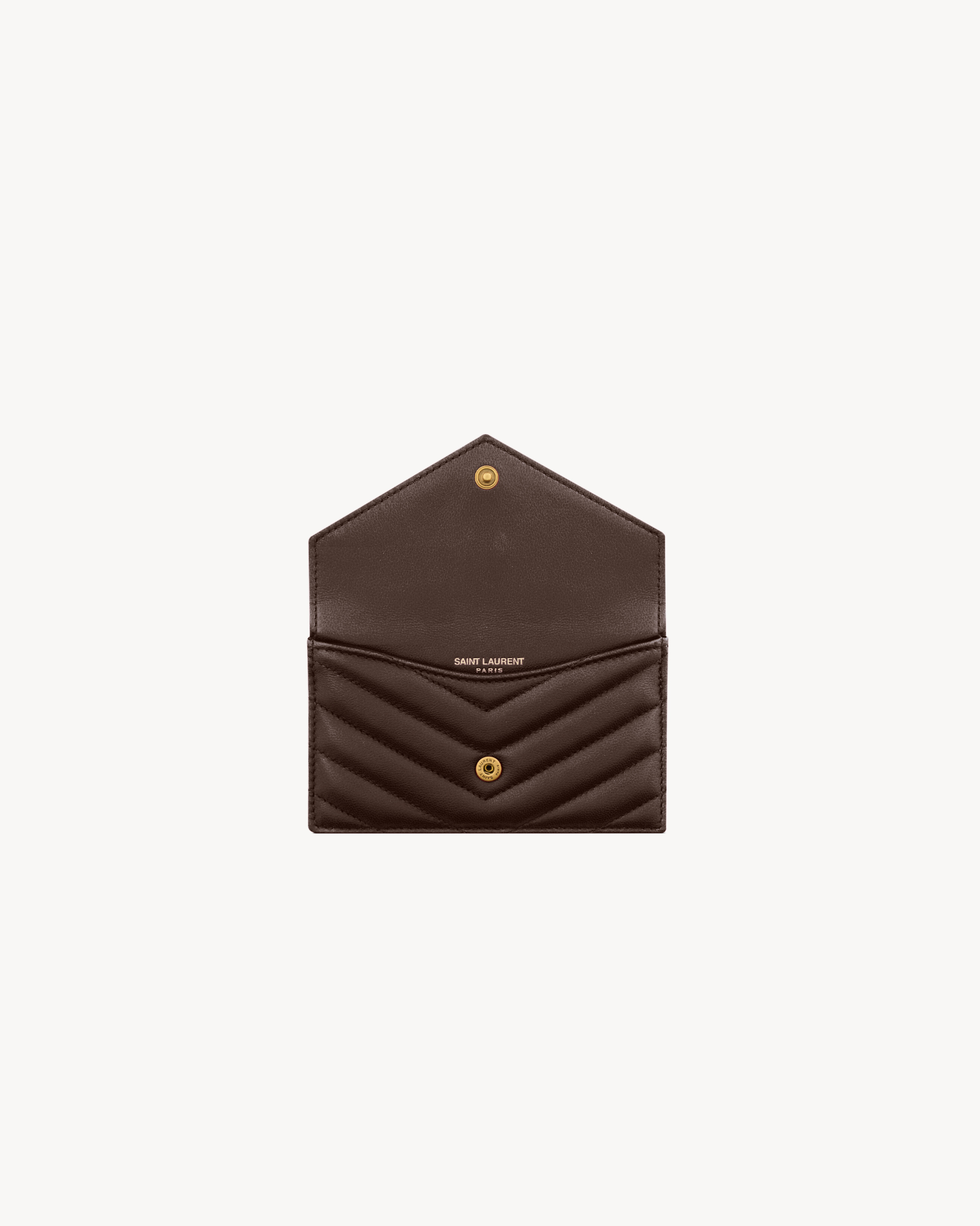 SAINT LAURENT ダークブラウン マネークリップ CASSANDRE FRAGMENTS flap card case in lambskin in Brown | Saint