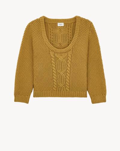 scoop-neck sweater in wool knit in Green | Saint Laurent | YSL US