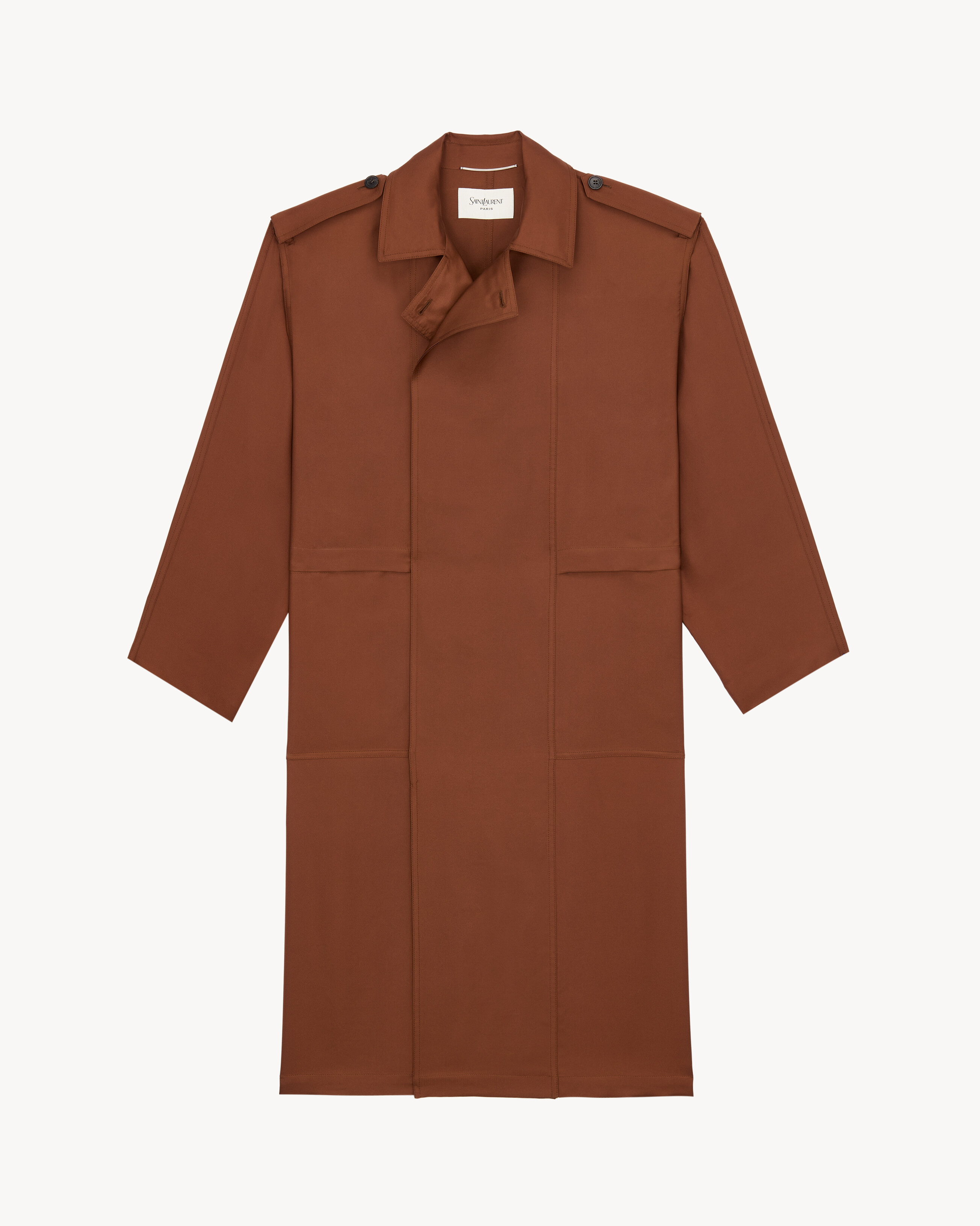 broad-shoulder trench coat in silk
