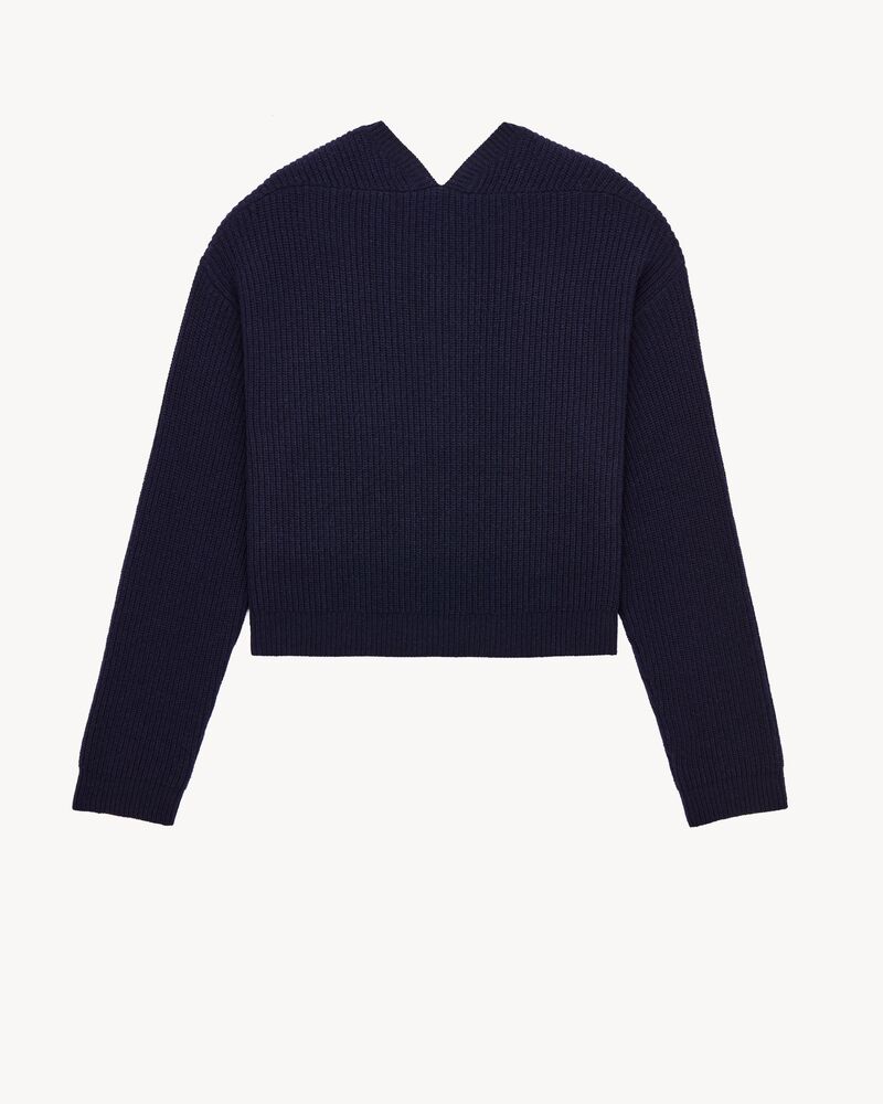 V-back sweater in rib-knit wool