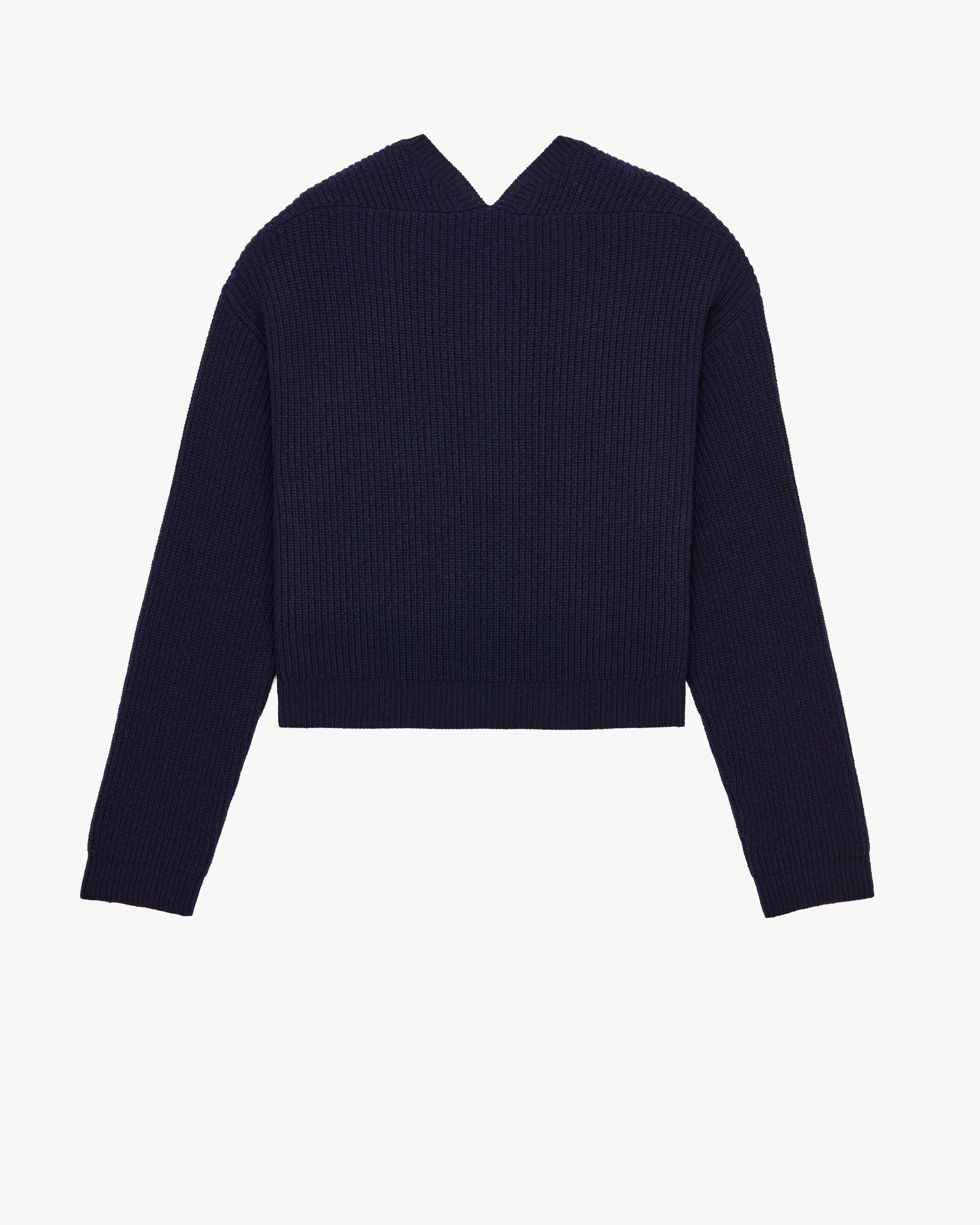 V-back sweater in rib-knit wool