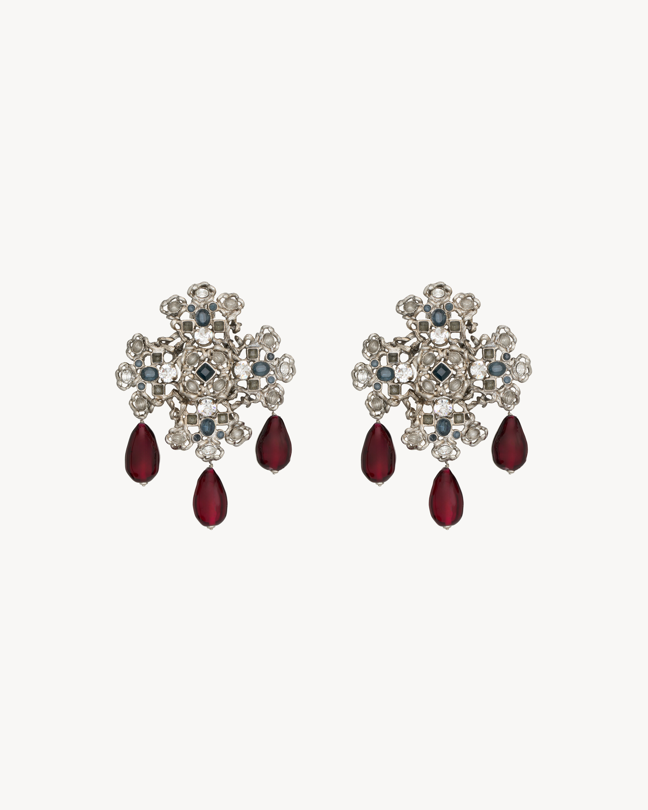 crystal cross earrings in resin and metal