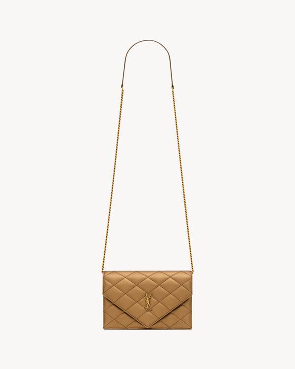 PARIS chain wallet in metallic leather in Brown | Saint Laurent