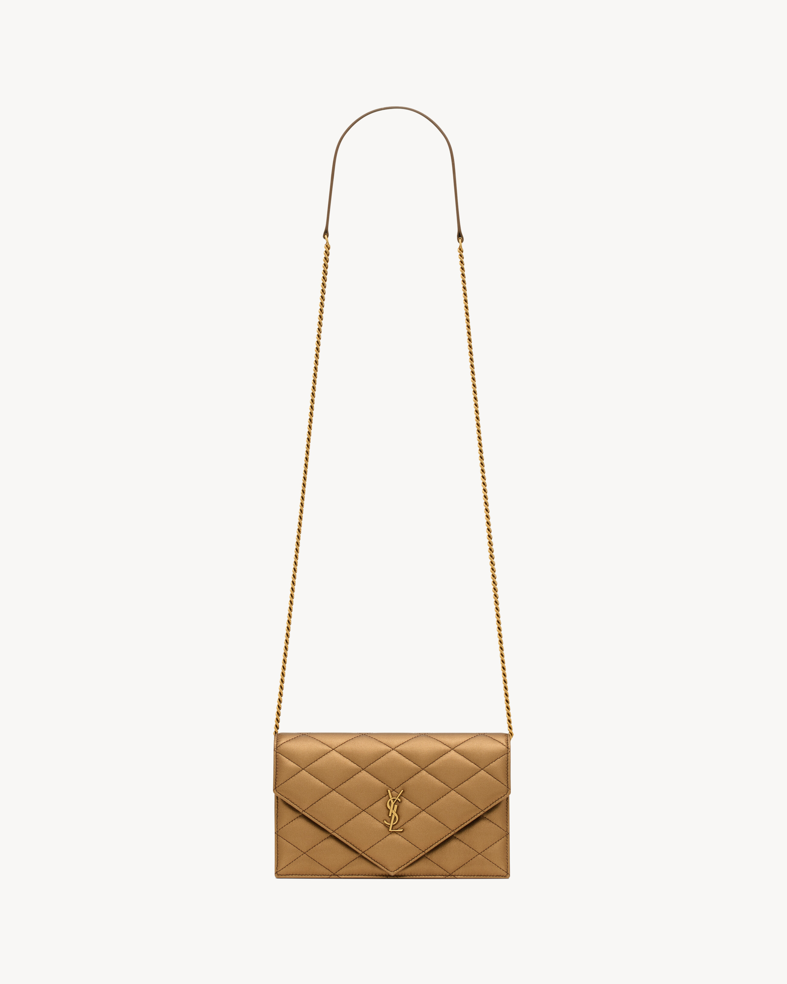 YSL Women's Cool Bronze Paris Chain Wallet In Metallic Leather - Amber