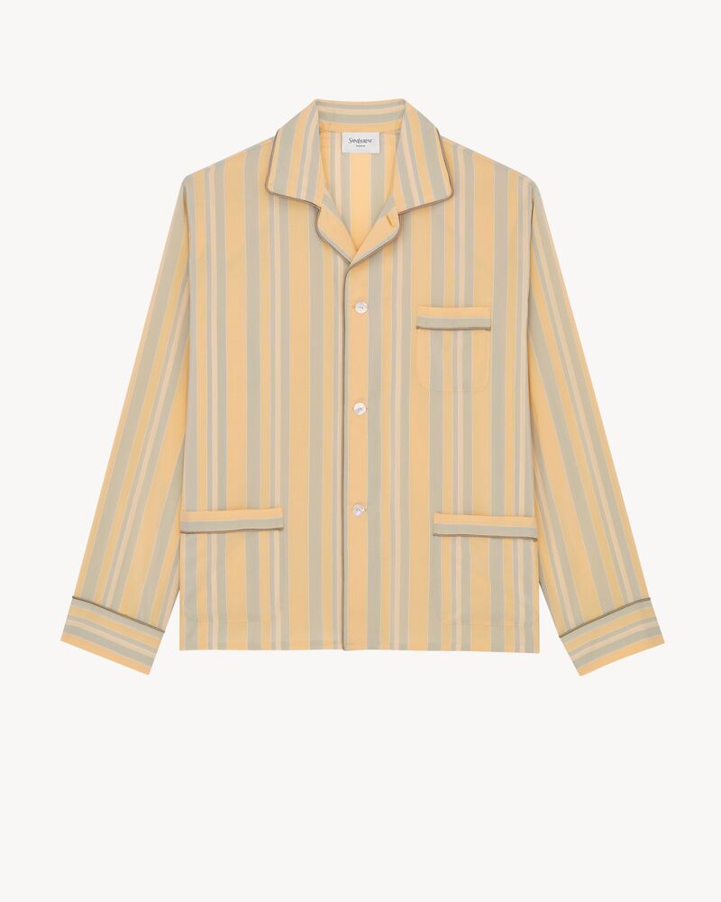 pajama top in striped cotton and silk