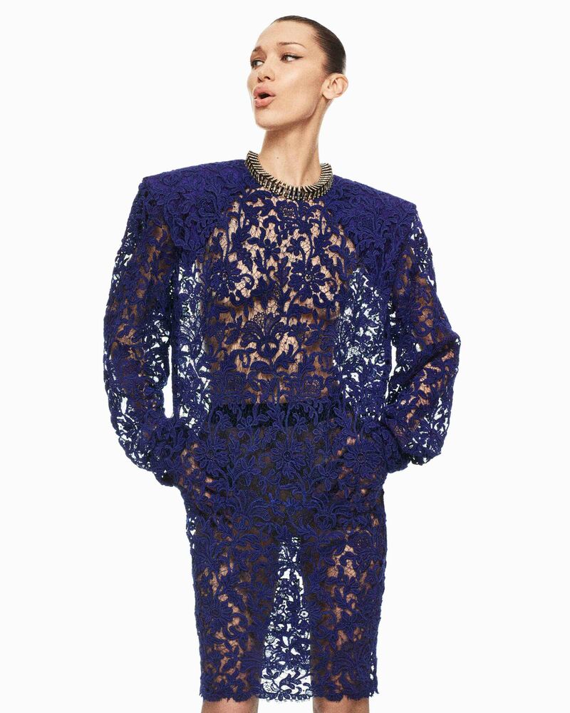 dress in guipure lace in Blue | Saint Laurent | YSL EN-US dress in guipure lace in Blue | Saint Laurent | YSL EN-US