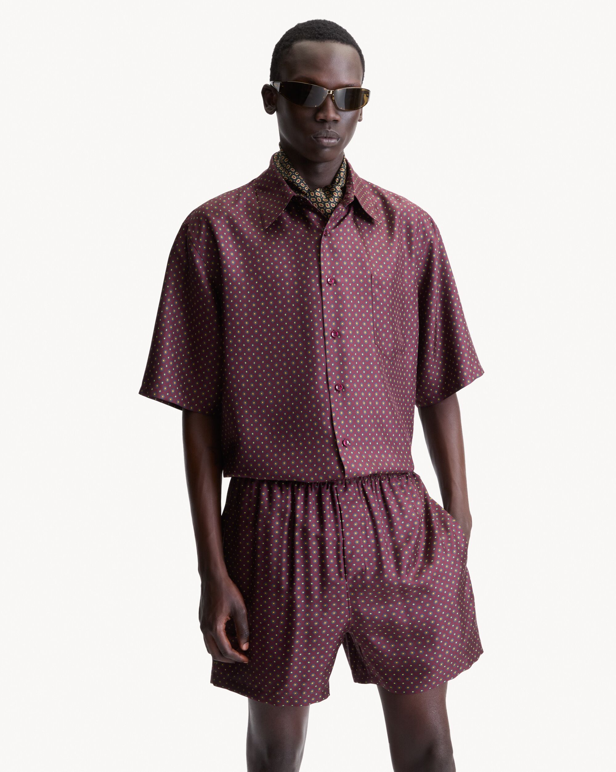 shirt in hexagon silk twill