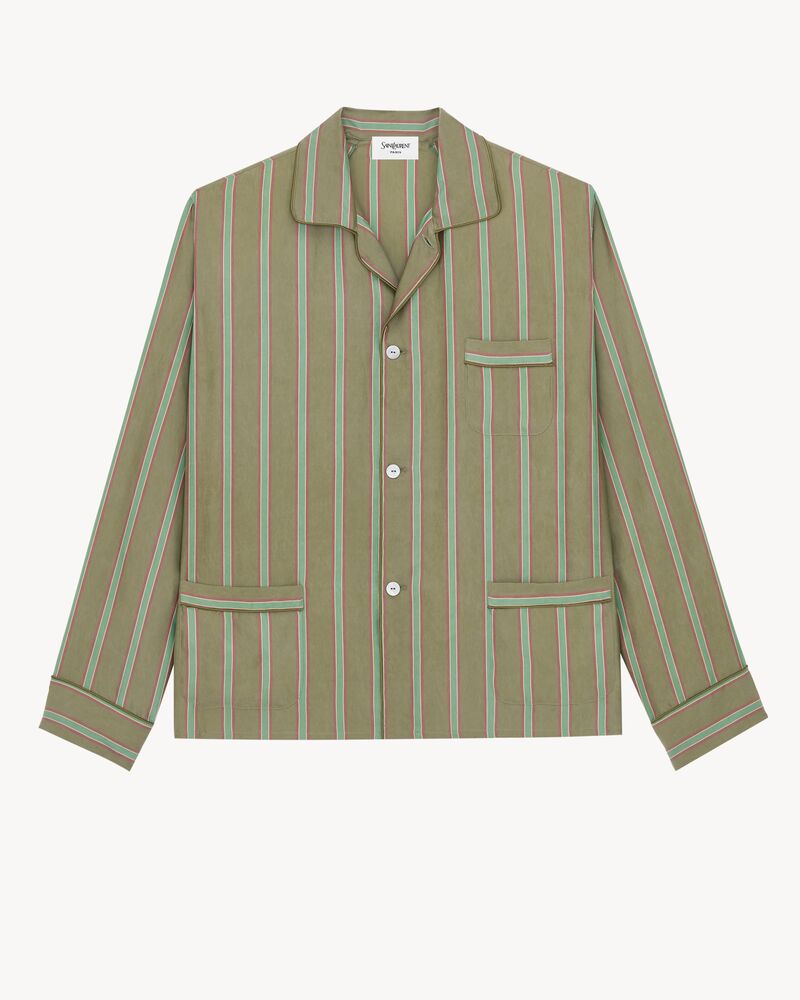 pajama top in striped cupro twill
