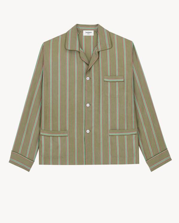 camisa de pijama em sarja de cupro listrada