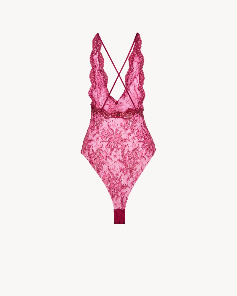 backless bodysuit in silicone-coated lace