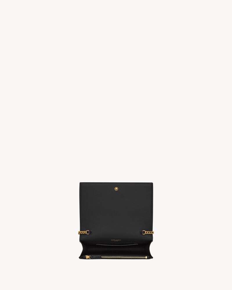 CASSANDRE envelope chain wallet in crocodile-embossed patent leather