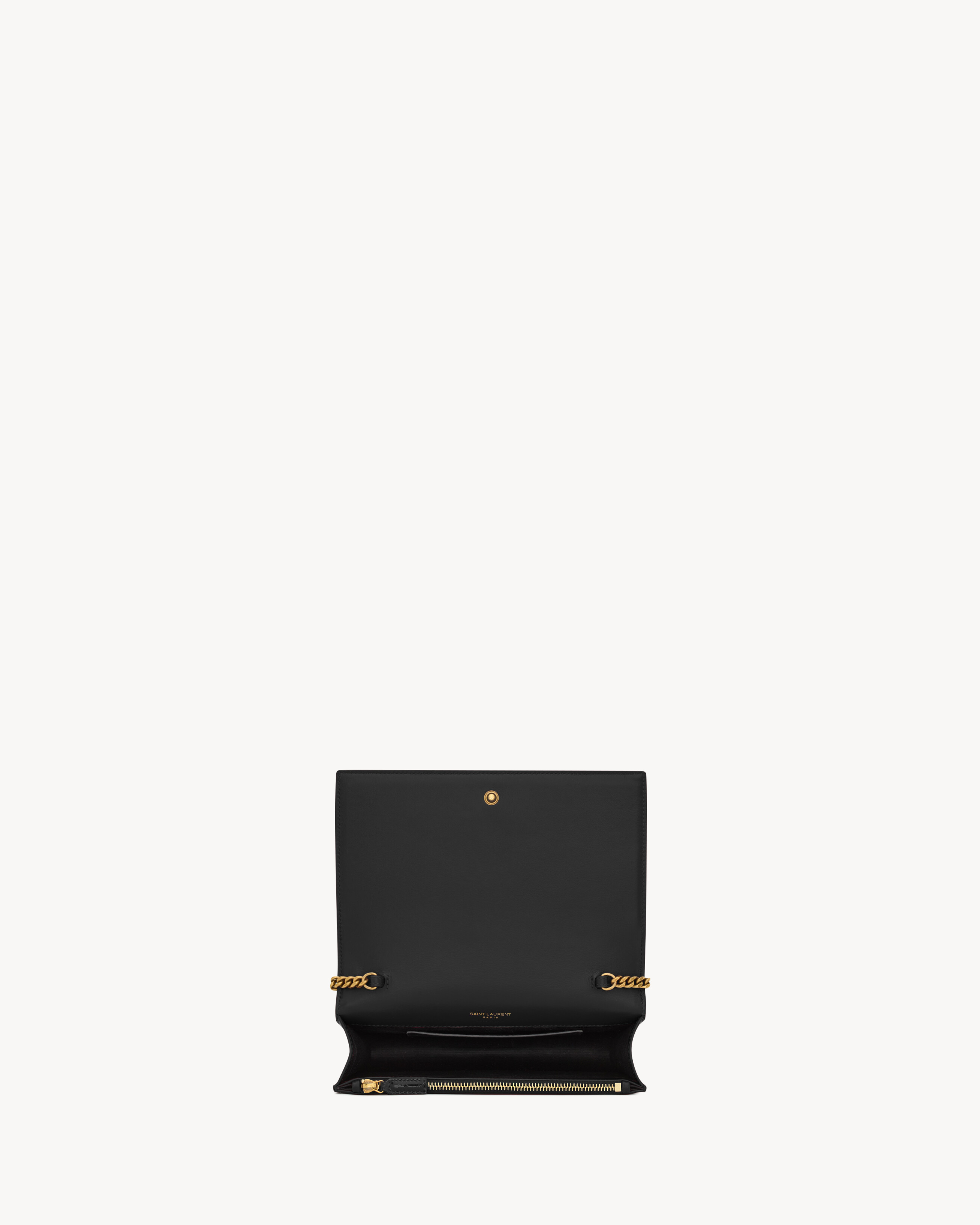 CASSANDRE envelope chain wallet in crocodile-embossed patent leather